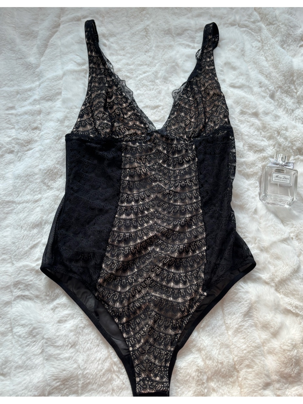 Black Lace Bodysuit - Sheer Scallop Lace
